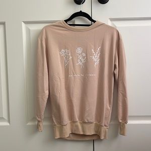 Never worn! SHEIN Crewneck Sweatshirt “No rain, no flowers” Tan Color Size Small